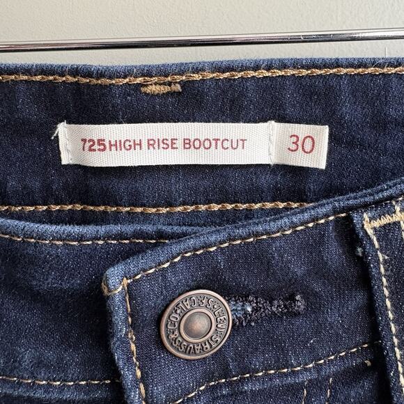 Levis 725 High Rise Bootcut Jeans Size 30 x 30 Dark Wash Stretch Denim - Picture 2 of 14
